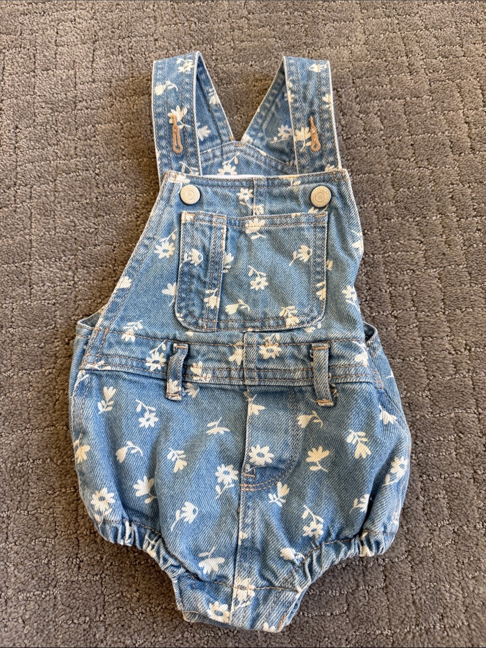 Old Navy Light Blue Floral Denim Overalls Romper